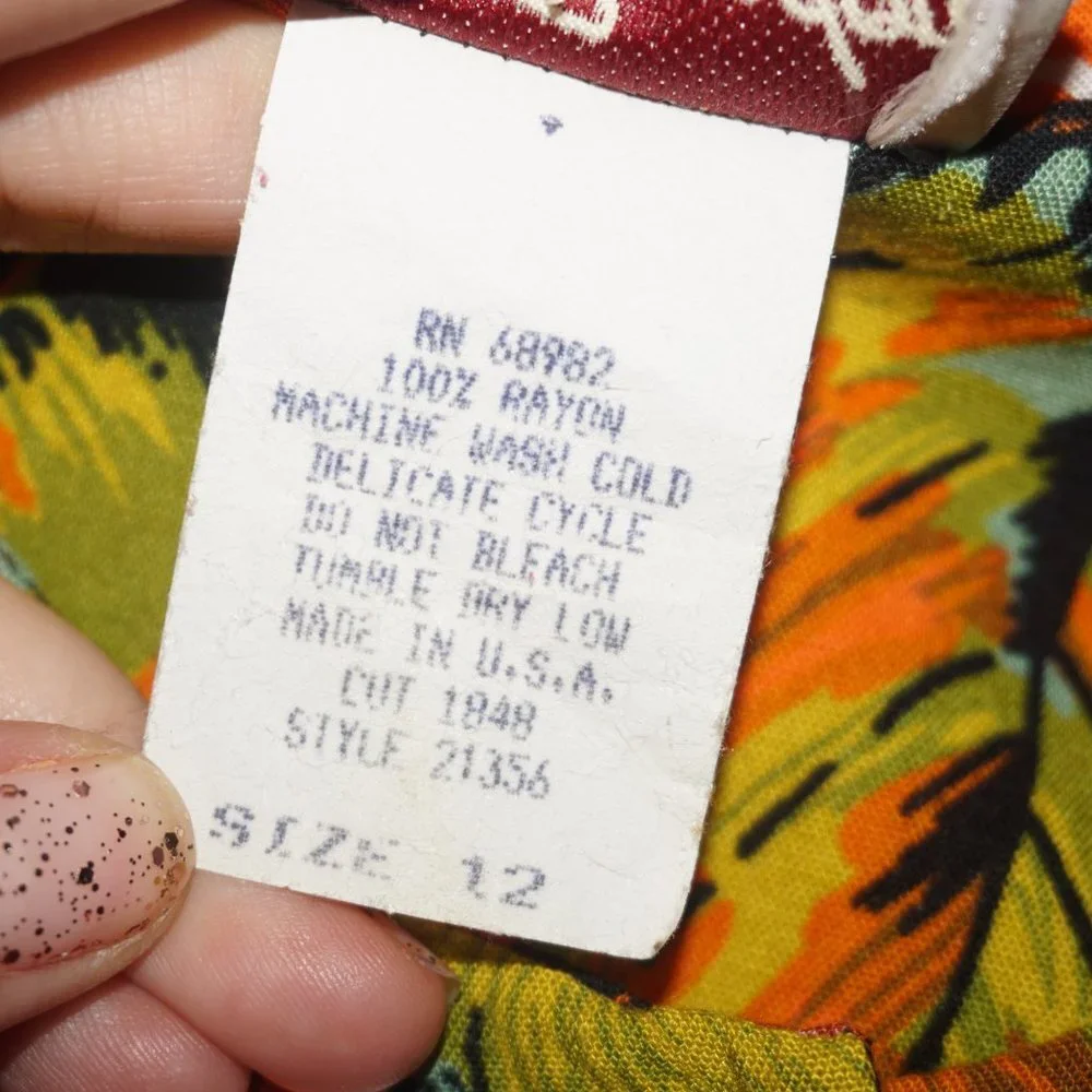 Vintage 80s Tropical Floral Print Dress 12 - Picture 4 of 11
